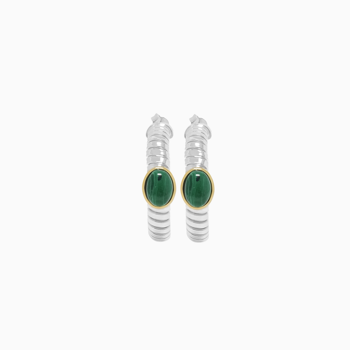 Aretes Ánima con Malaquitas en plata 925 en oro 18k