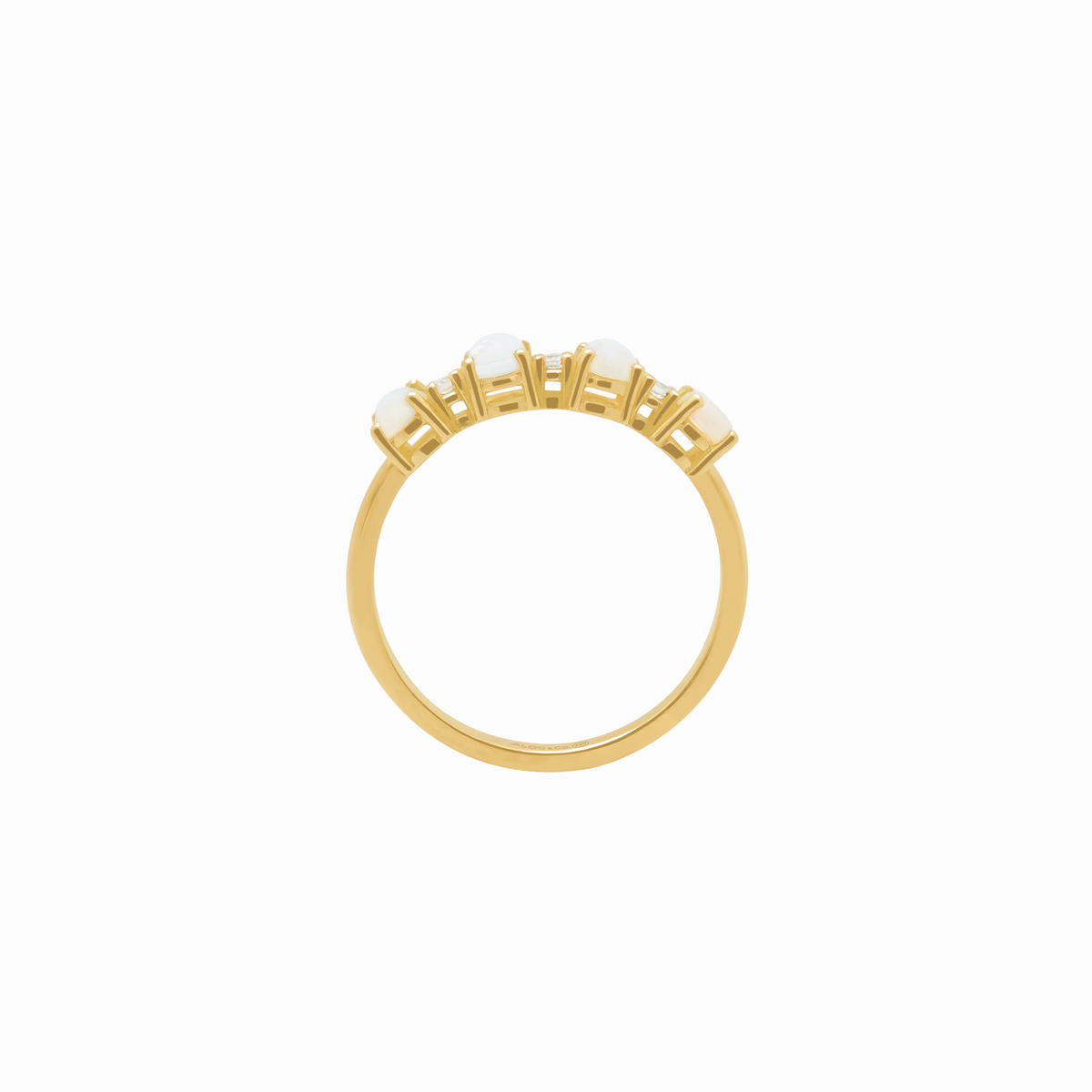 Anillo en oro amarillo 18K riviere opalos verticales y brillantes intercalados