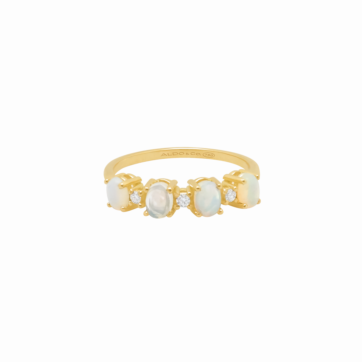 Anillo en oro amarillo 18K riviere opalos verticales y brillantes intercalados