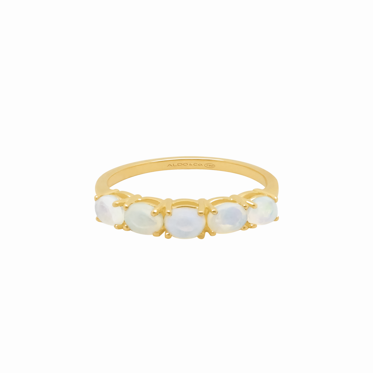 Anillo en oro amarillo 18K medio reviere con ópalos horizontales