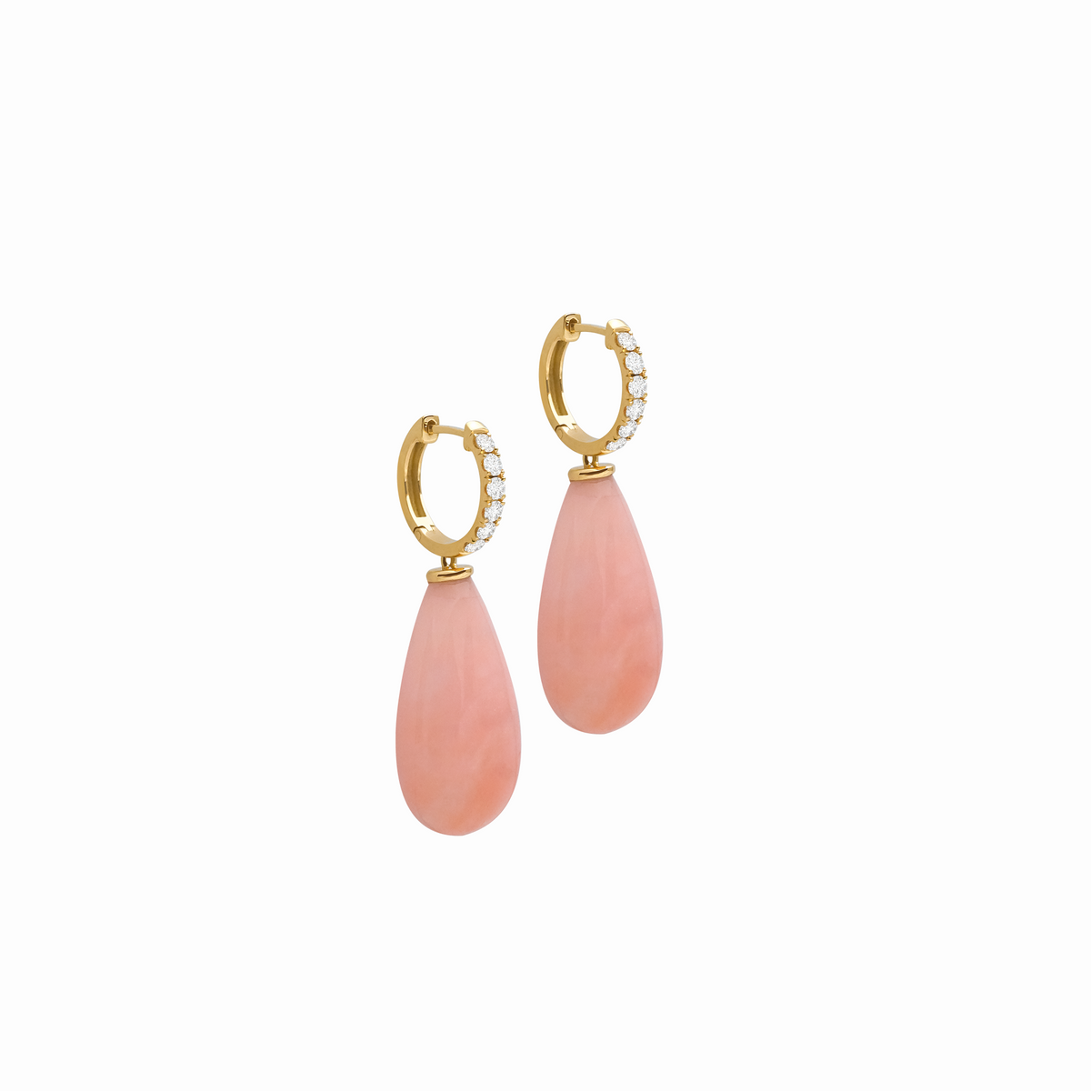 Aretes en oro amarillo de 18K con ópalos rosados pera