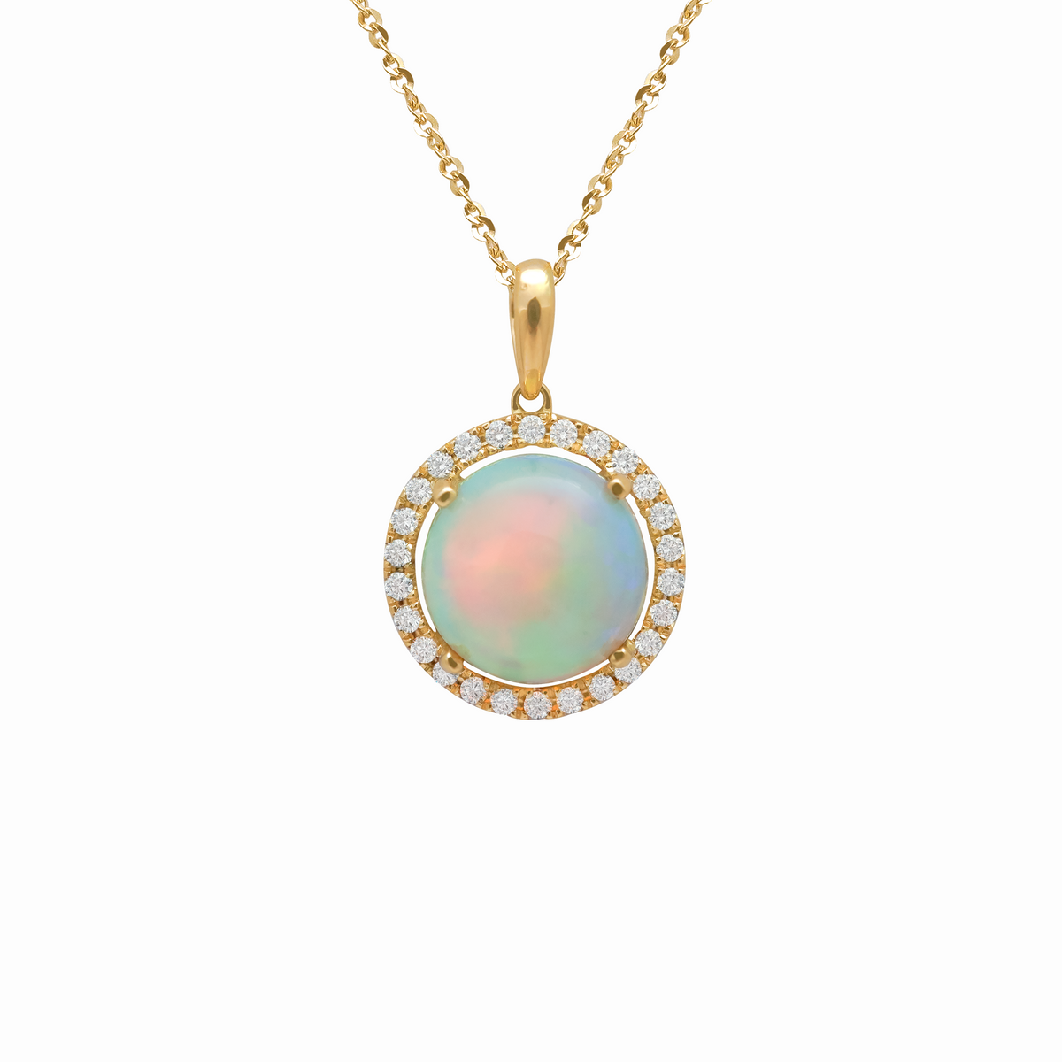 Dije en oro amarillo 18K con ópalo y Halo de brillantes