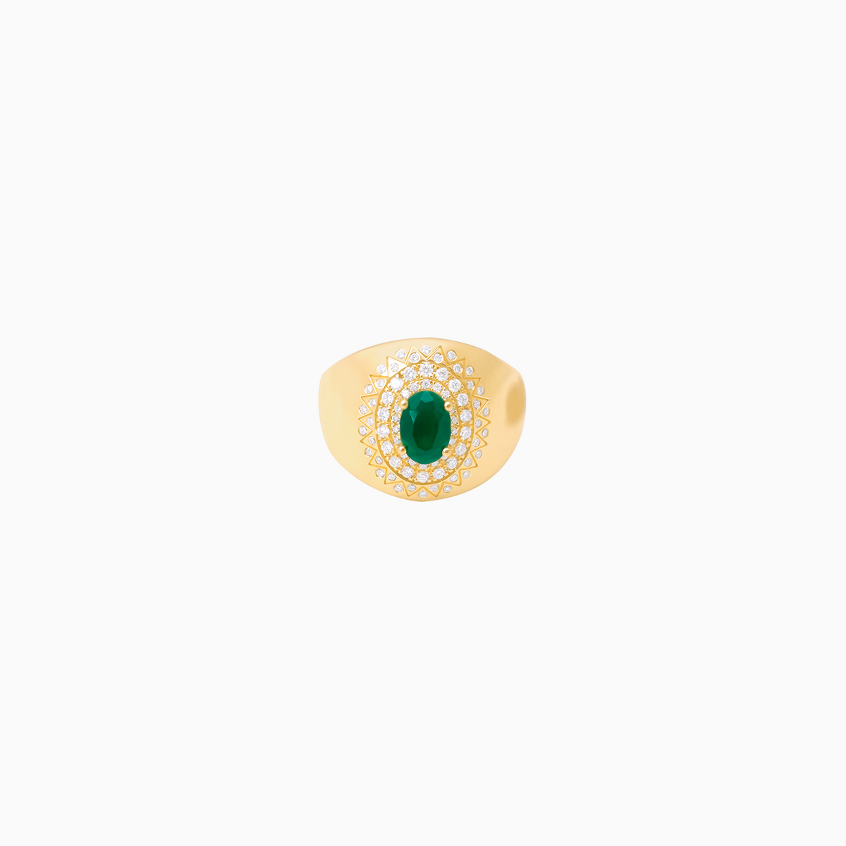 Anillo oro amarillo de 18K aro ancho bombeado con onix verde