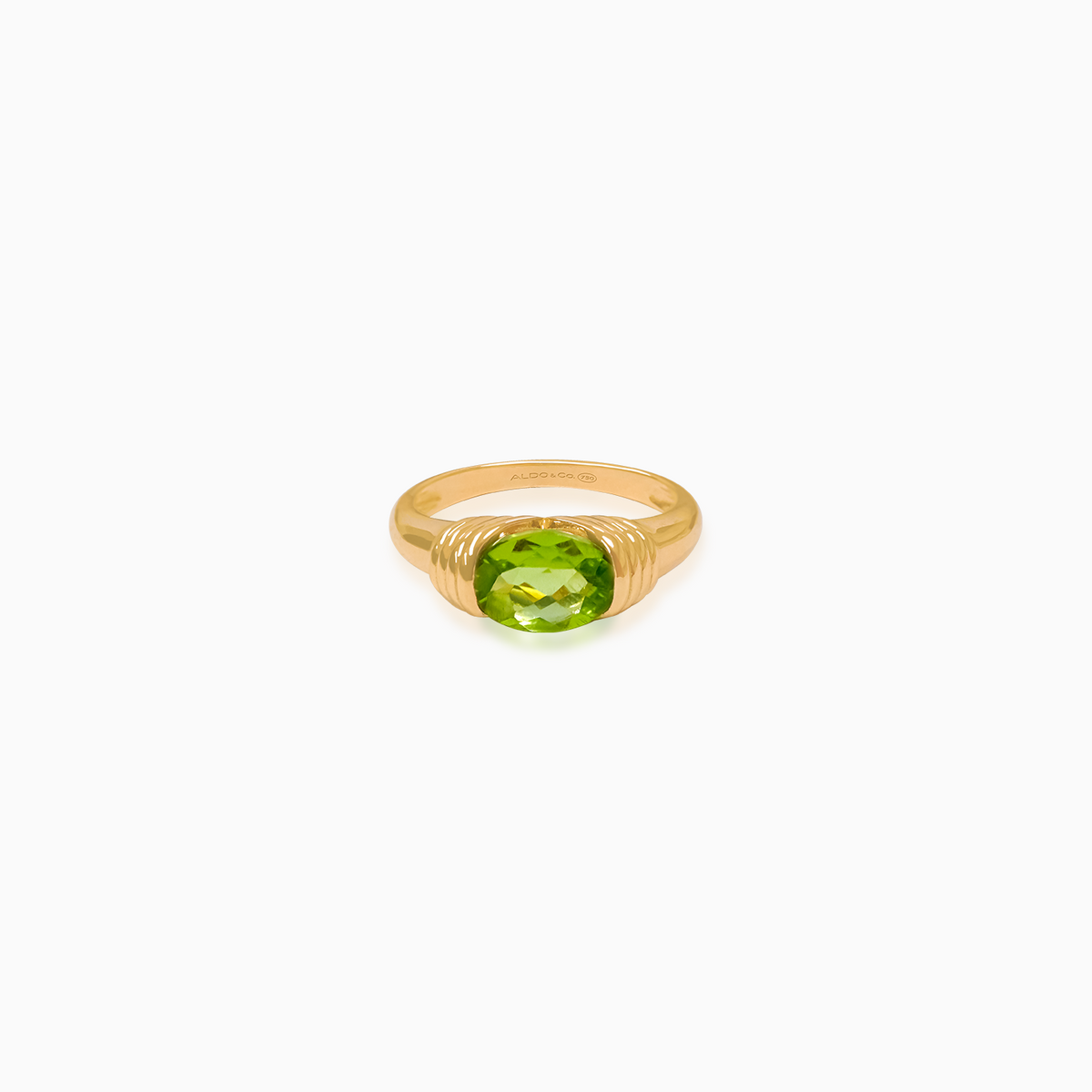 Anillo oro amarillo 18K peridot oval con rieles bombeados