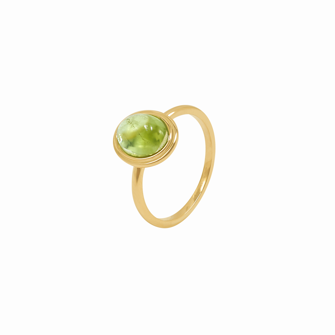Anillo en oro amarillo 18K bisel doble con cabuchón peridoto