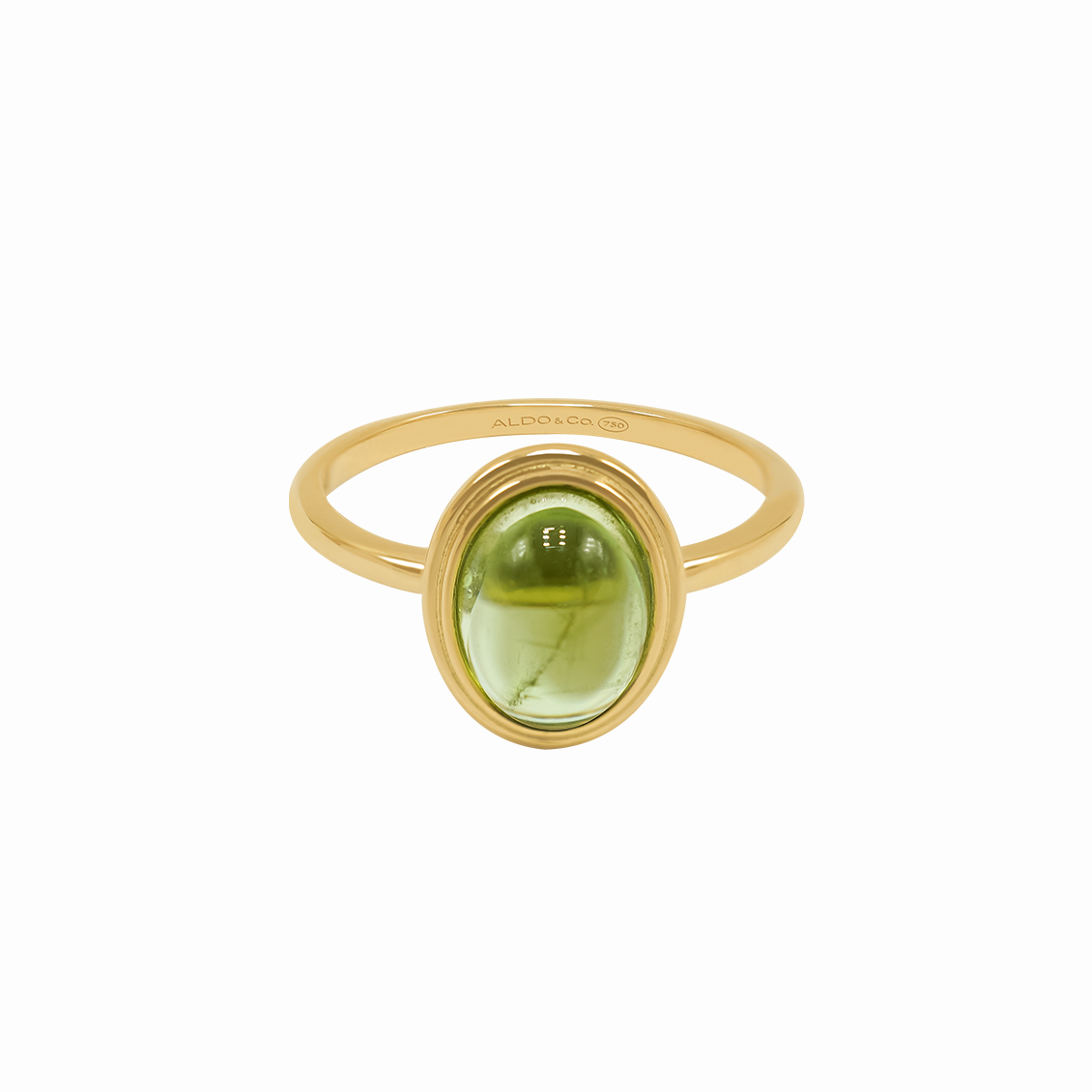 Anillo en oro amarillo 18K bisel doble con cabuchón peridoto