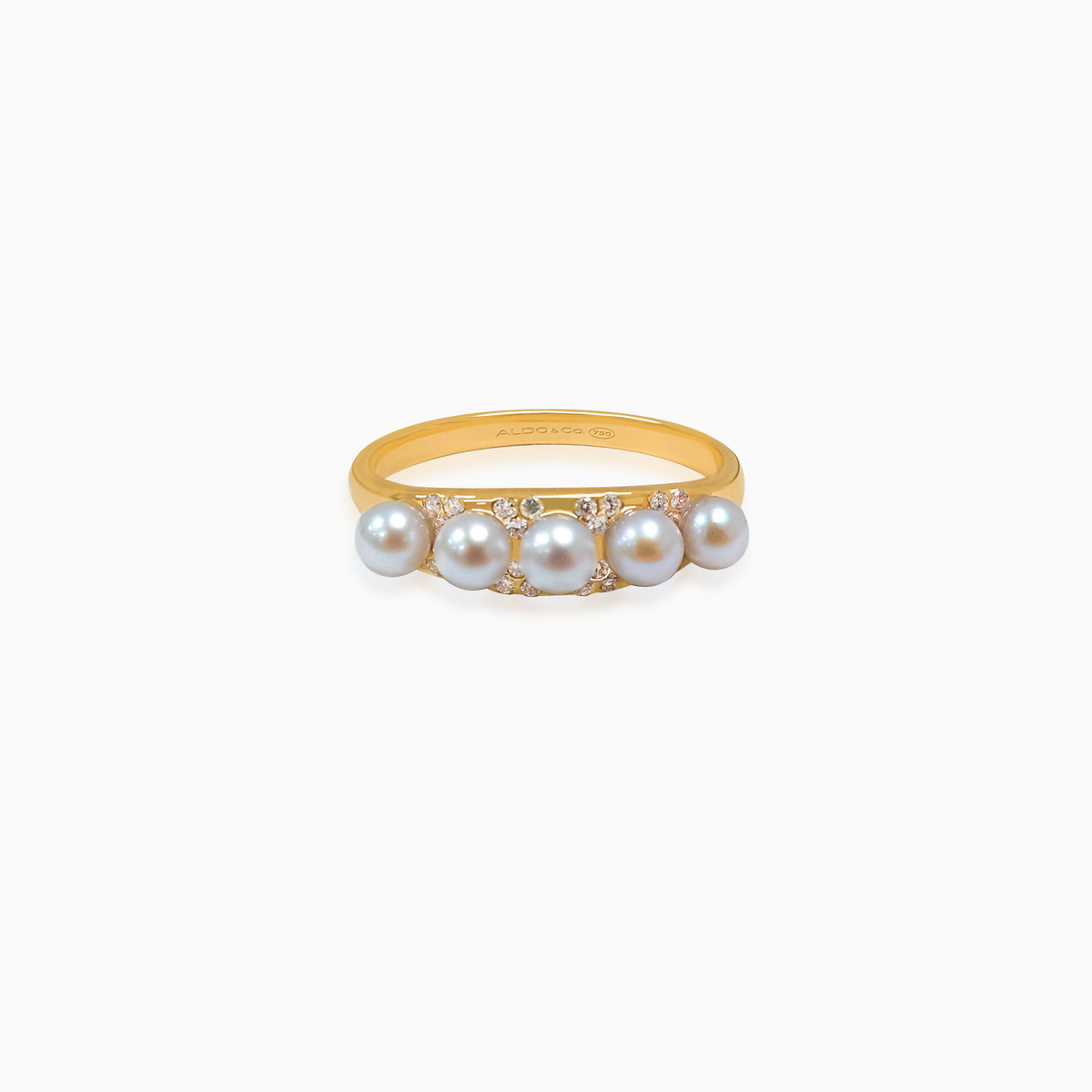 Anillo oro amarillo 18K perlas y brillantes intercalados