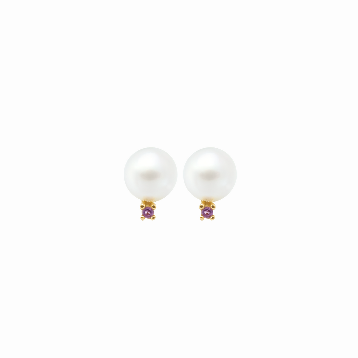 Aretes en oro amarillo de 18K con perla y amatista