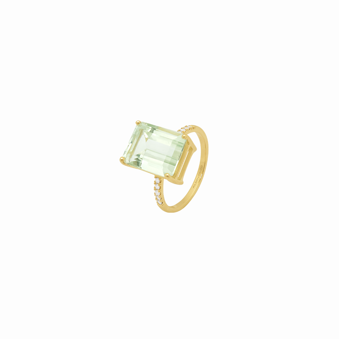 Anillo en oro amarillo 18K con Prosiolite esmeralda y brillantes