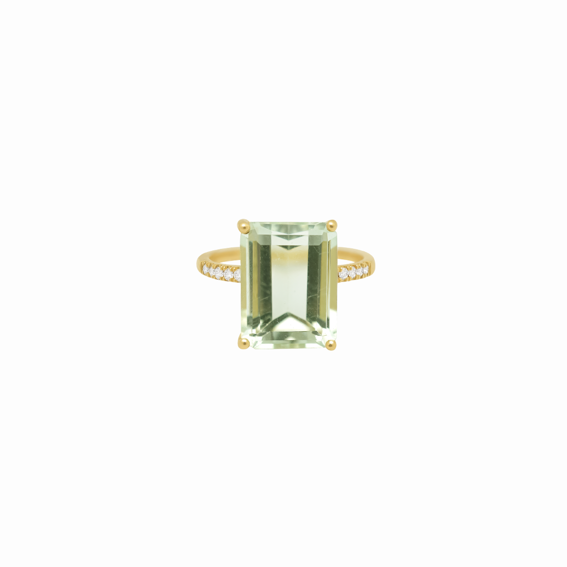 Anillo en oro amarillo 18K con Prosiolite esmeralda y brillantes
