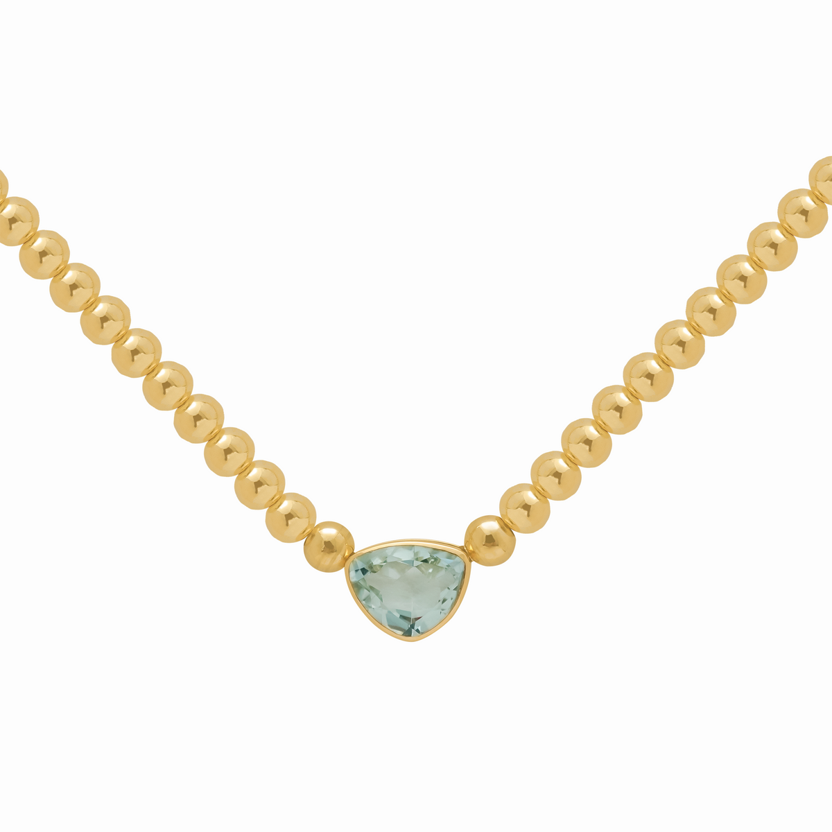 Collar en oro amarillo de 18K con prosiolita trillant con beads y cadena