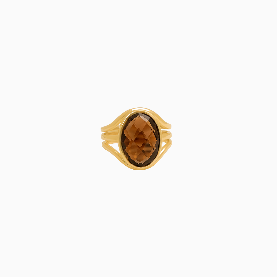 Anillo oro amarillo 18k cuarzo fume