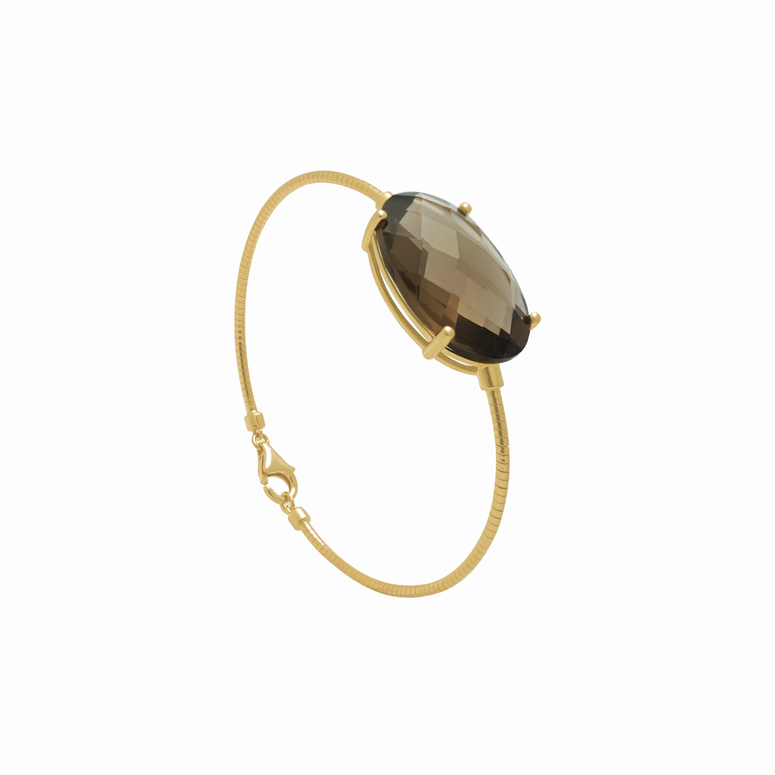Pulsera en oro amarillo 18K bangle oval entorchado con curazo fume