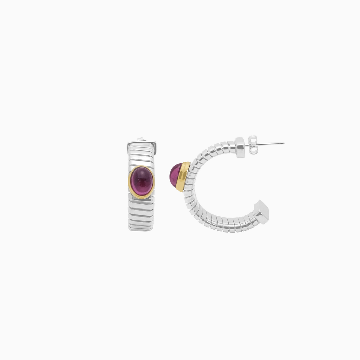 Aretes Ánima con Rodolitas en plata 925 en oro 18k