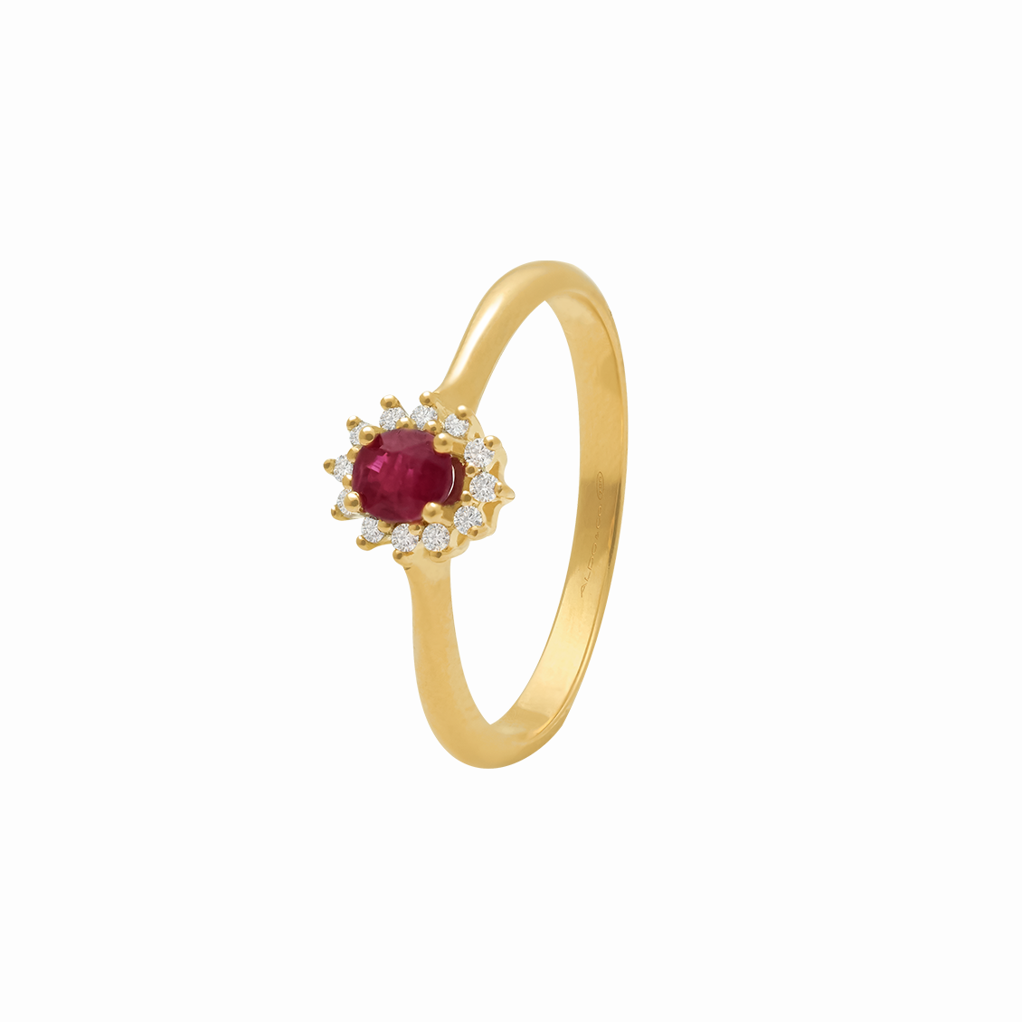 Anillo en oro amarillo 18K Lady Di. con rubi y brillantes