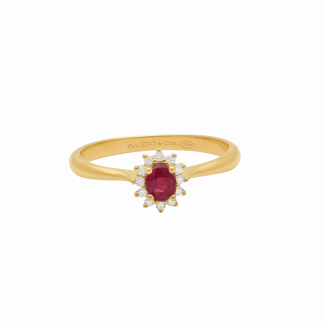 Anillo en oro amarillo 18K Lady Di. con rubi y brillantes