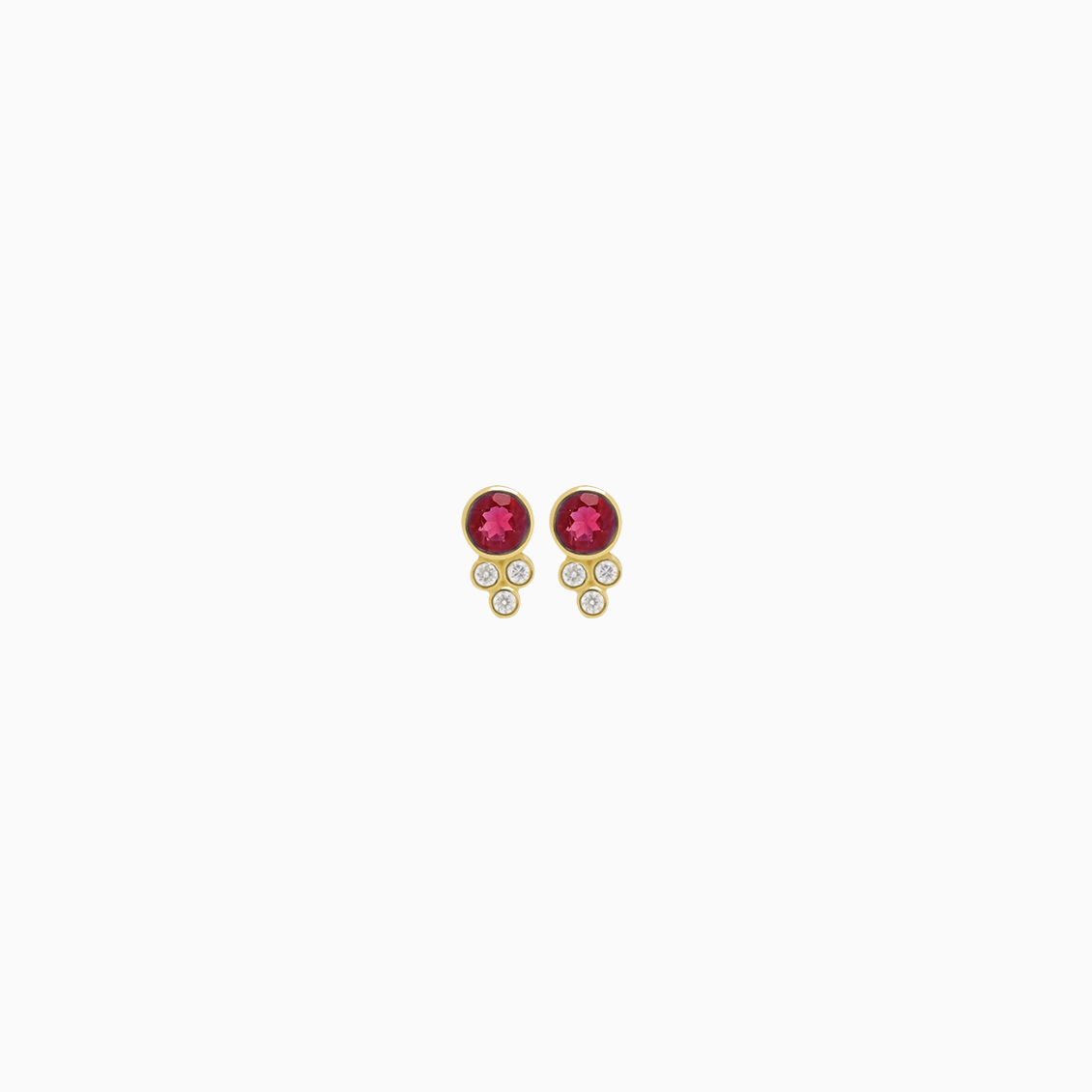 Aretes oro amarillo 18K rubíes y brillantes