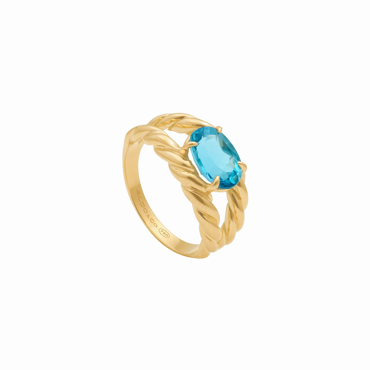 Anillo oro amarillo 18K entorchado con Topacio London blue oval