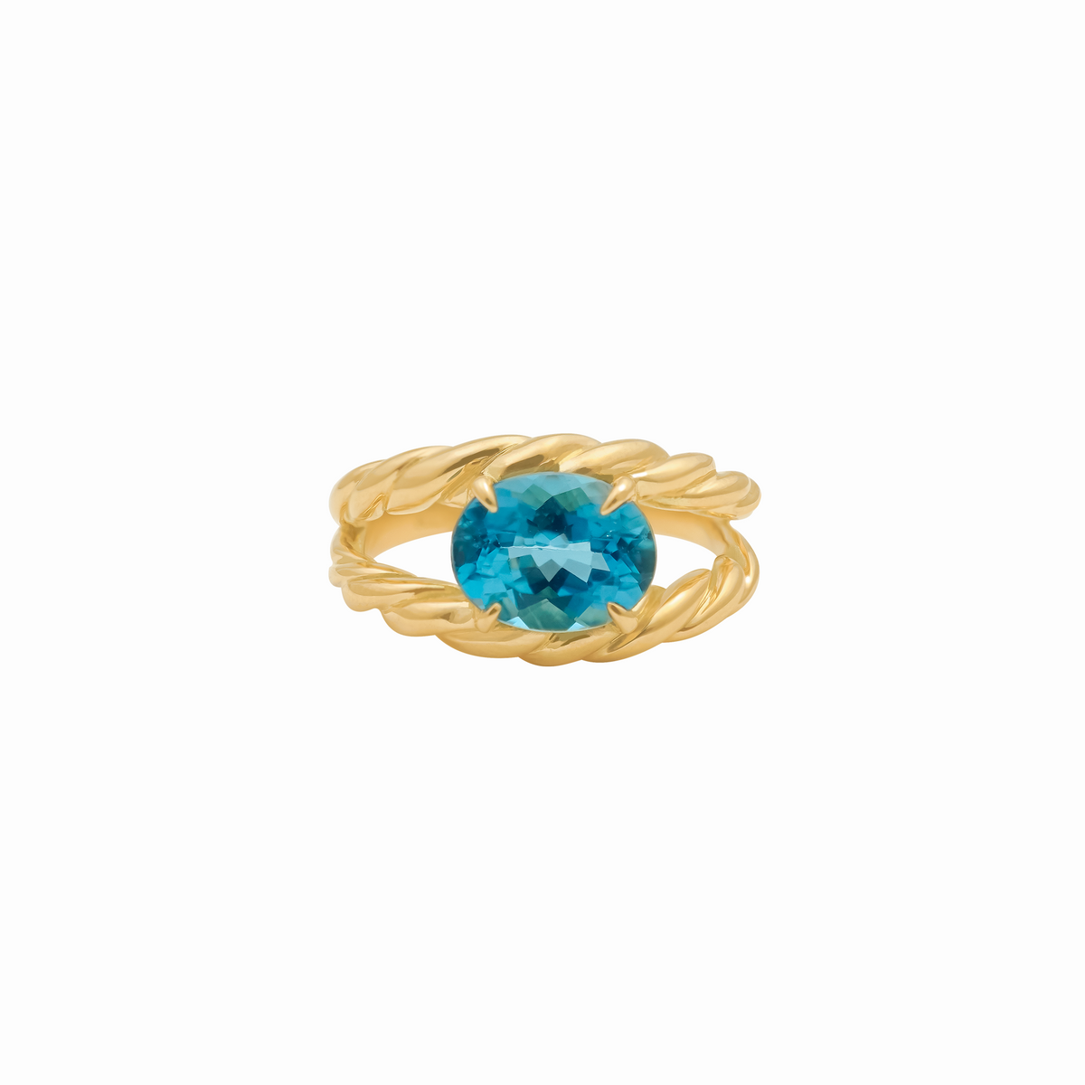 Anillo oro amarillo 18K entorchado con Topacio London blue oval