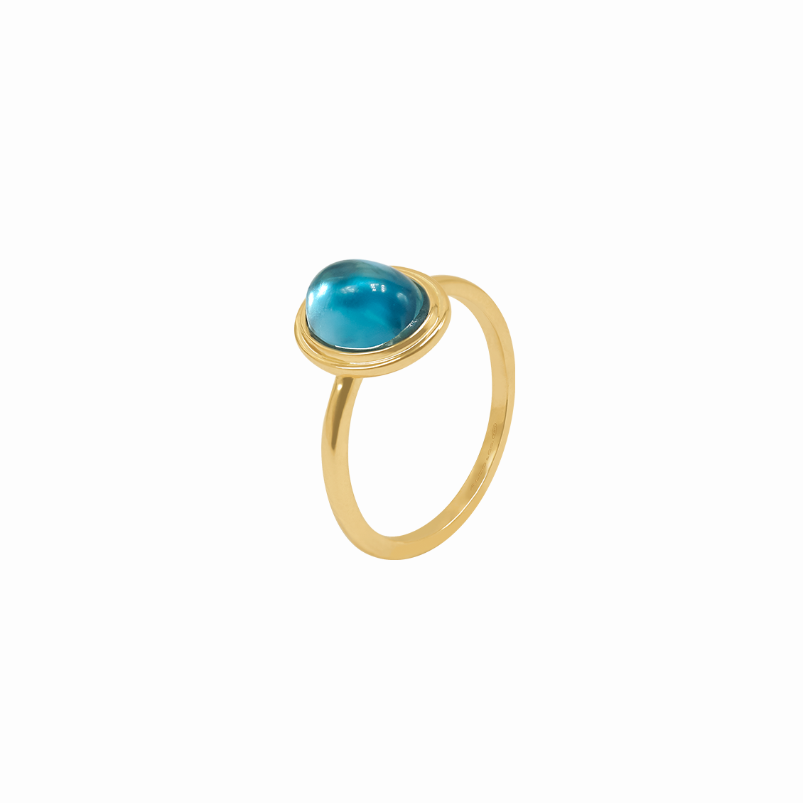 Anillo en oro amarillo 18K bisel doble con cabuchón topacio London Blue