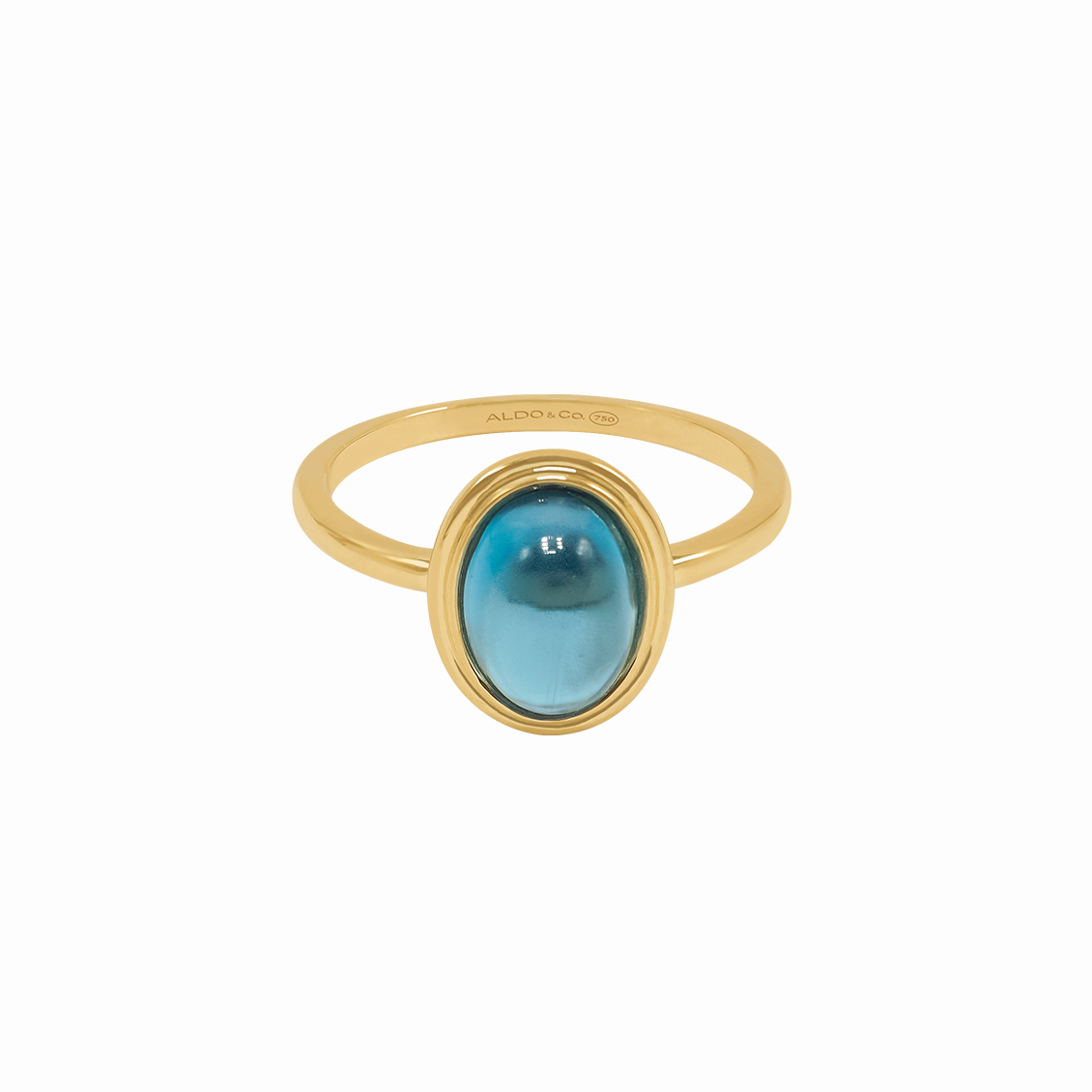 Anillo en oro amarillo 18K bisel doble con cabuchón topacio London Blue