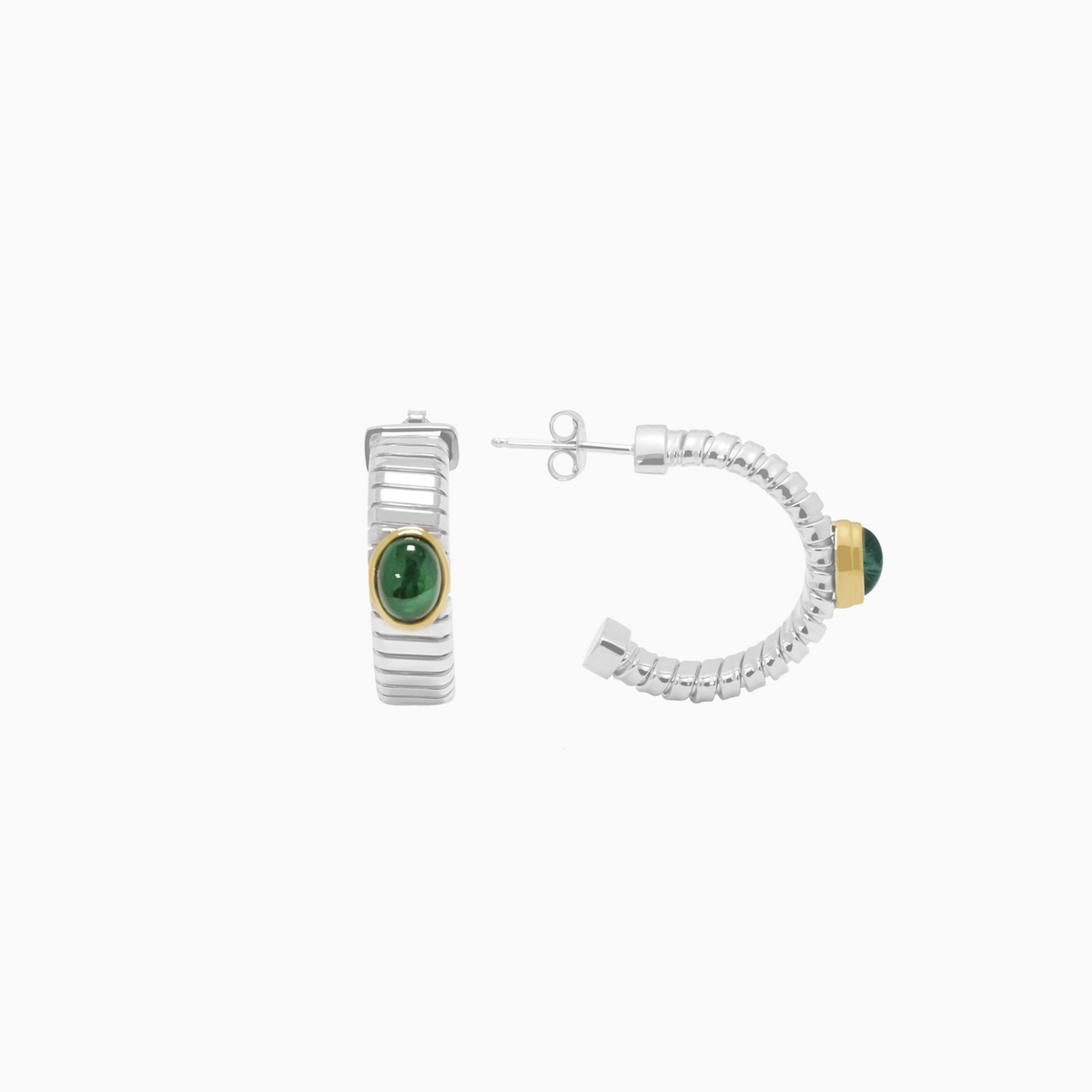 Aretes Ánima con Turmalinas verde en plata 925 en oro 18k