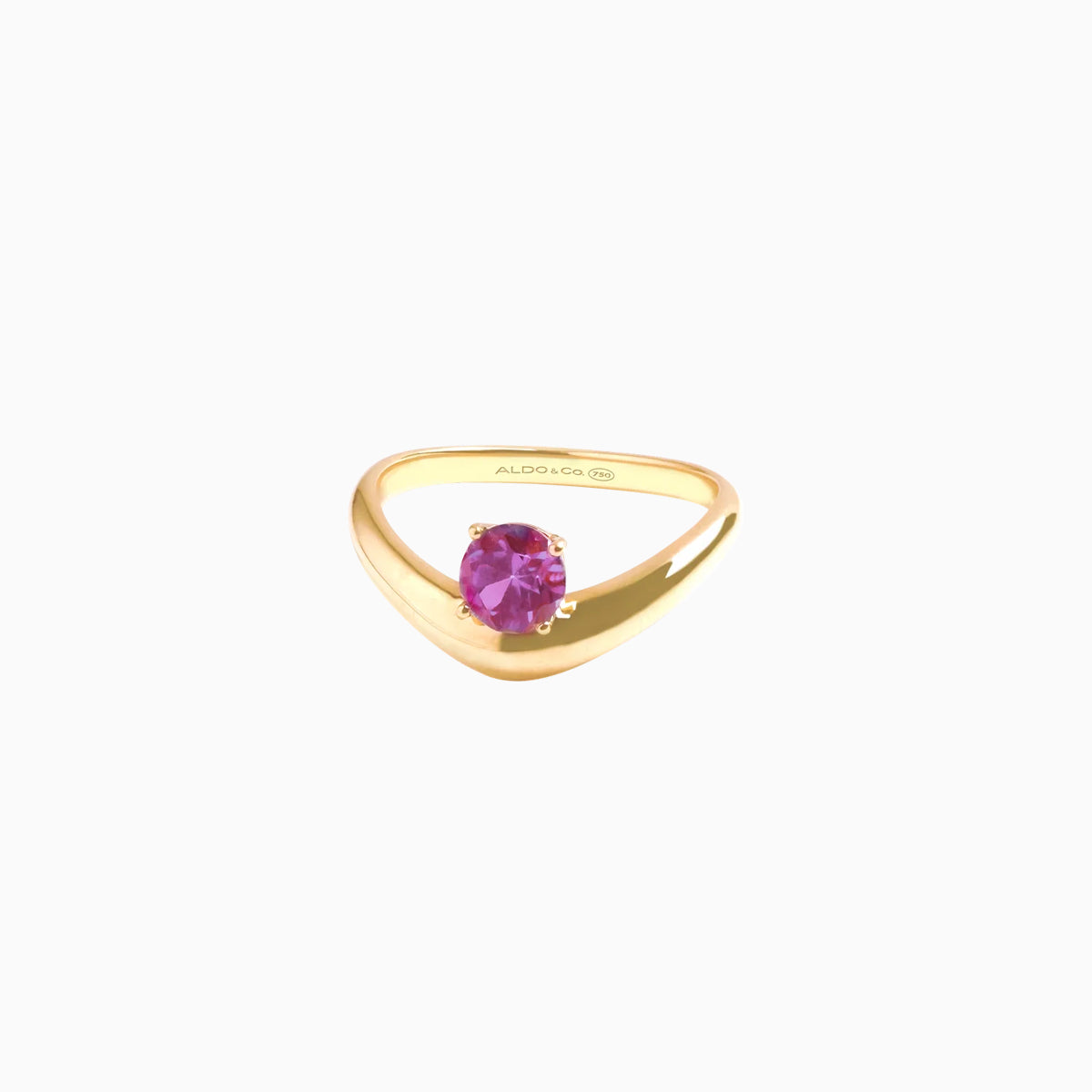 Anillo en oro amarillo de 18K curvo con turmalina rosada redondo