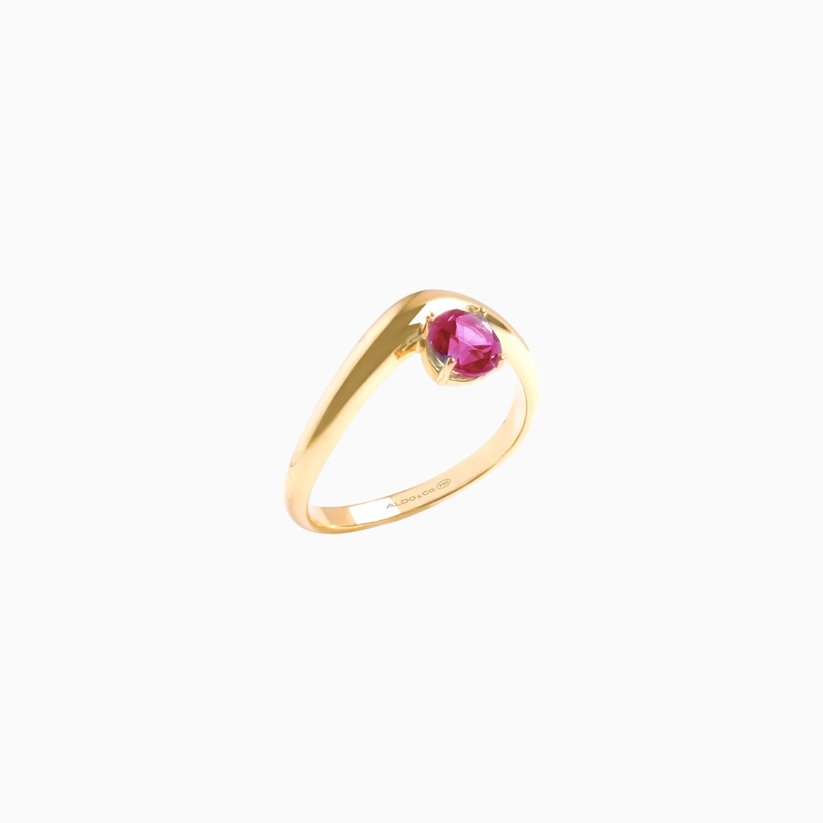 Anillo en oro amarillo de 18K curvo con turmalina rosada redondo