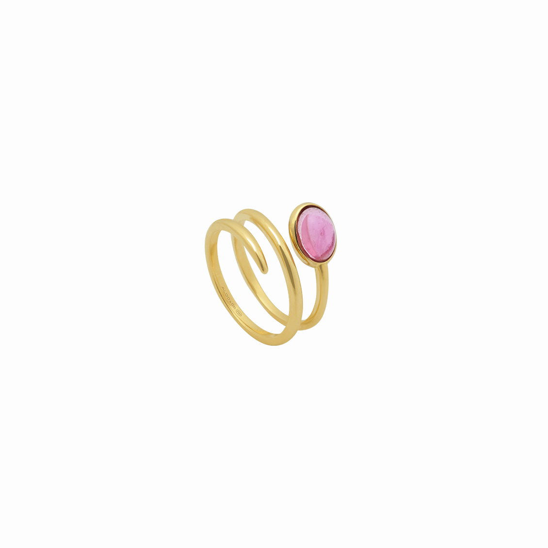 Anillo en oro amarillo 18K cabuchón con turmalina rosa doble vuelta