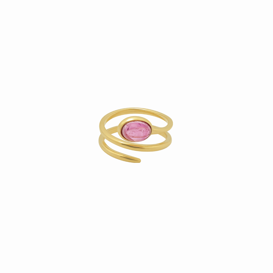 Anillo en oro amarillo 18K cabuchón con turmalina rosa doble vuelta