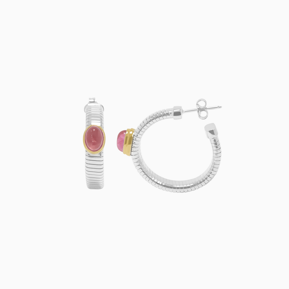 Aretes Ánima con Turmalina rosa en plata 925 y oro 18k