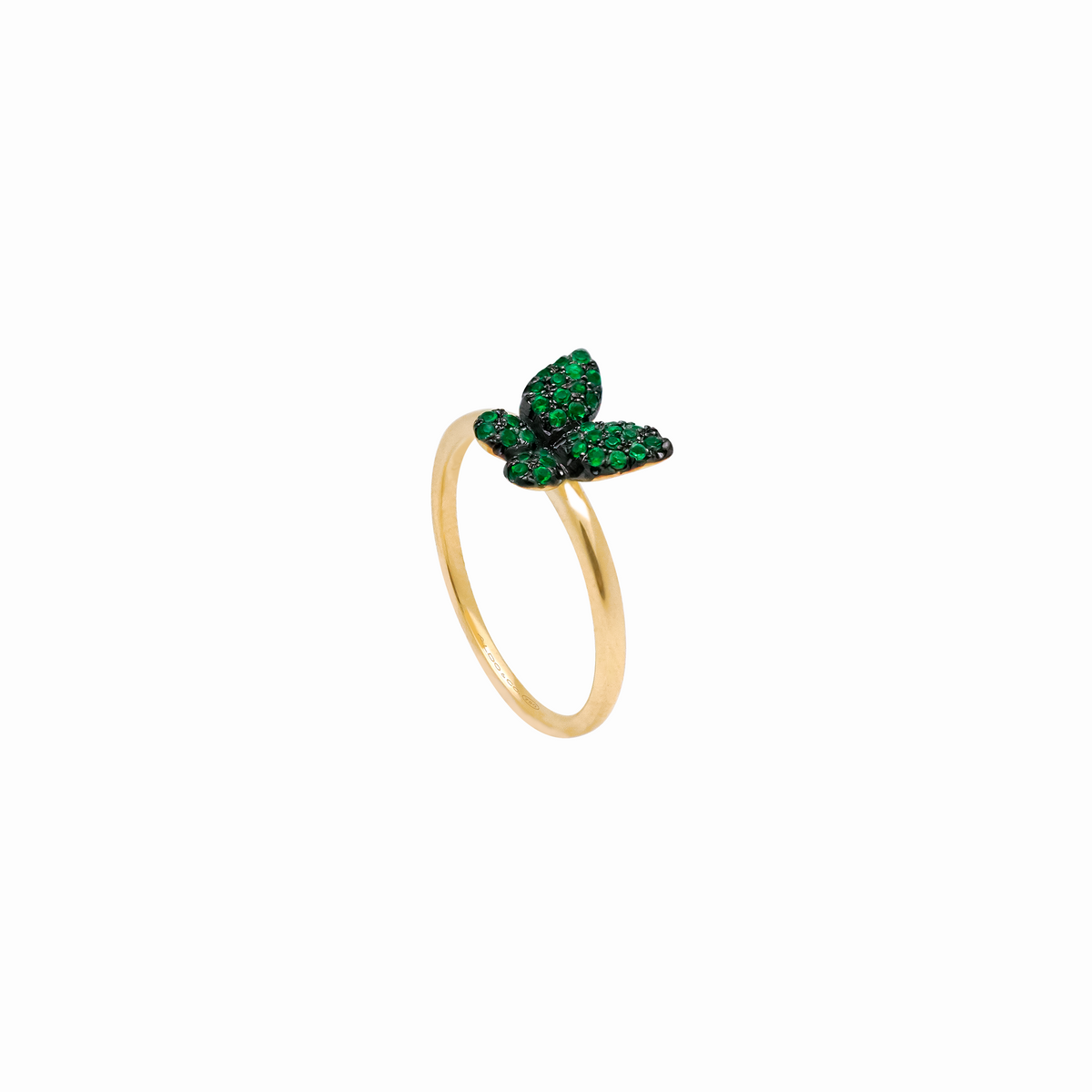 Anillo en oro amarillo 18K con tsavoritas redondas y rodio negro