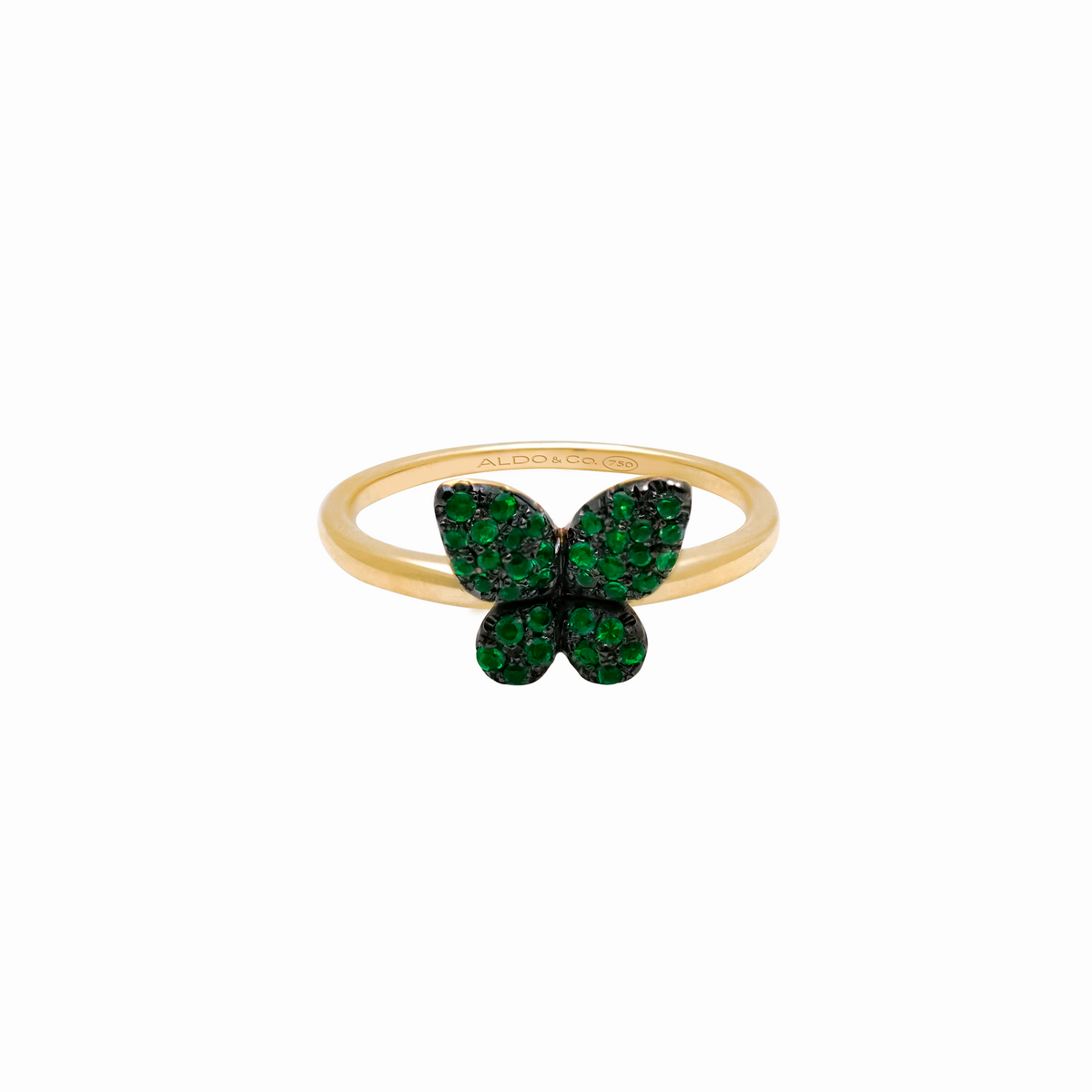 Anillo en oro amarillo 18K con tsavoritas redondas y rodio negro