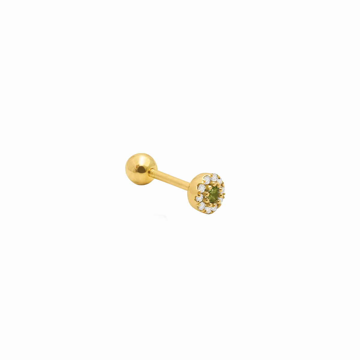 Aretes en oro amarillo de 18K piercing con tsavorita y brillantes