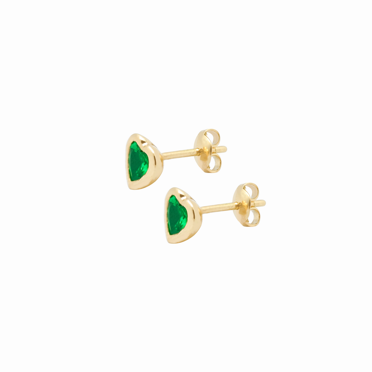 Aretes en oro amarillo 18K corazon con tsavorita corazon