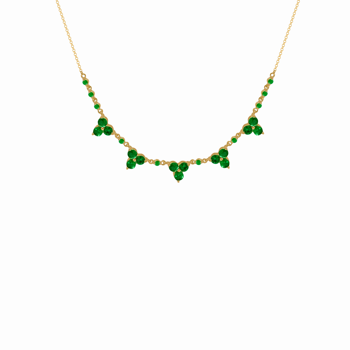 Collar en oro amarillo 18K trebol redondo con tsavoritas y brillantes