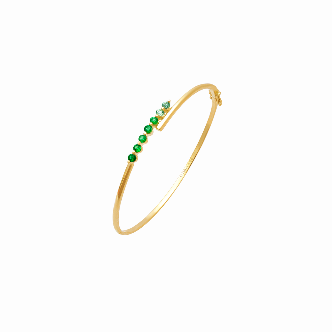 Pulsera en oro amarillo 18K bangle delgado con tsavoritas intercalados