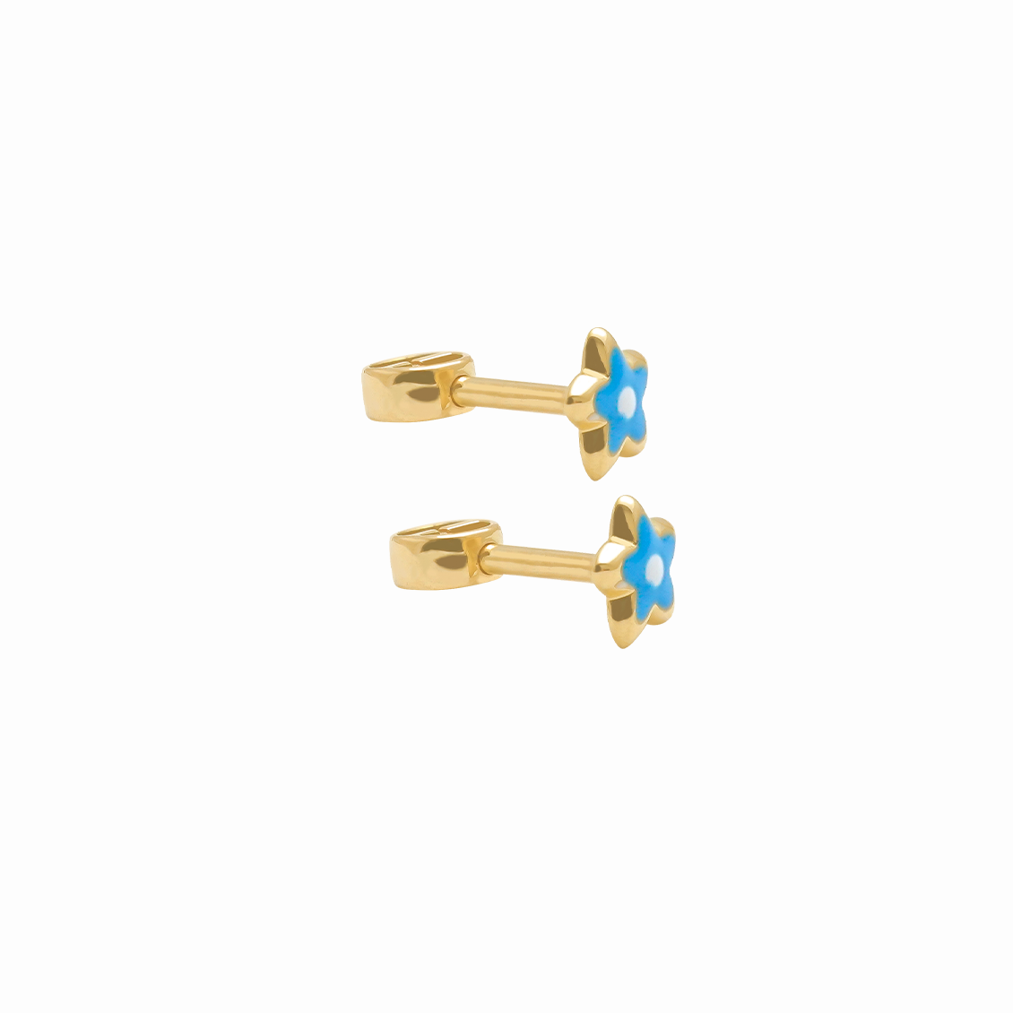 Aretes en oro amarillo 18K flor con bolita para bebé