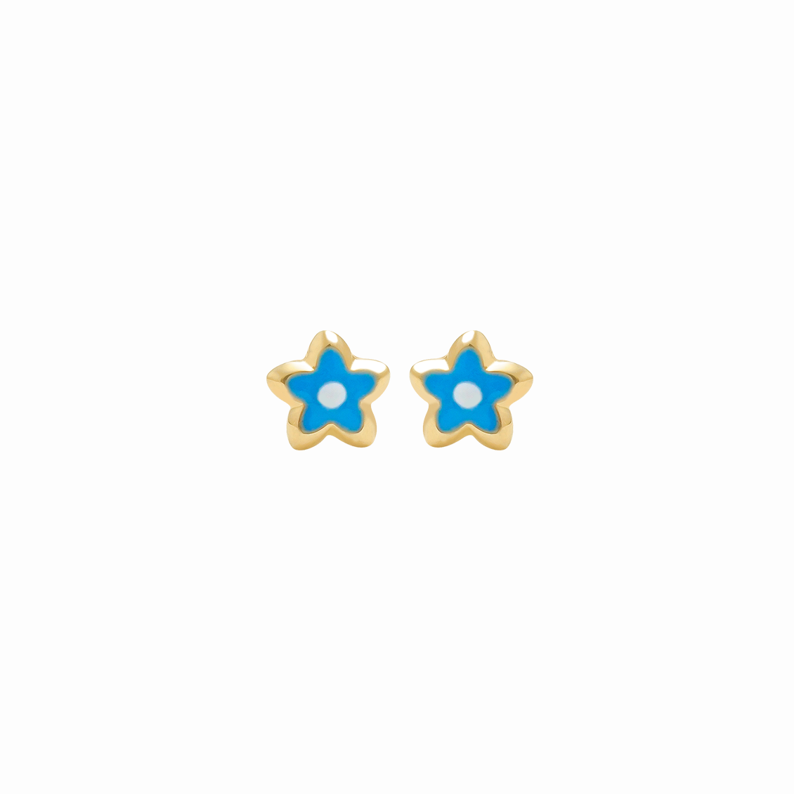 Aretes en oro amarillo 18K flor con bolita para bebé
