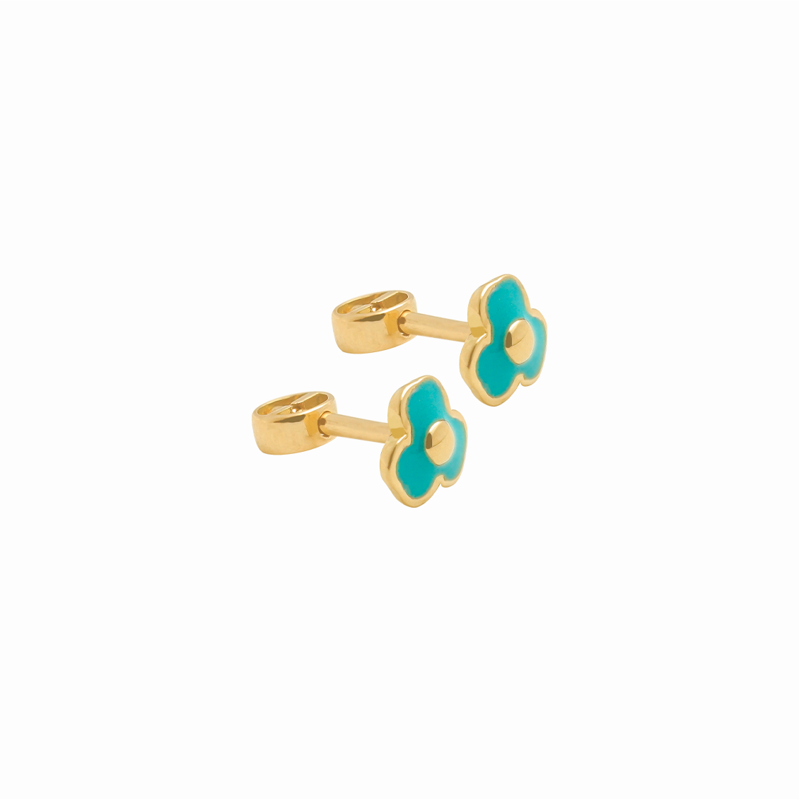 Aretes en oro amarillo 18K trébol con bolita para bebé