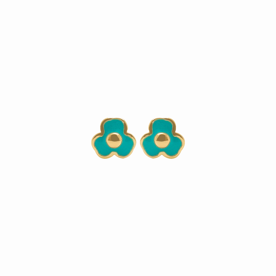 Aretes en oro amarillo 18K trébol con bolita para bebé