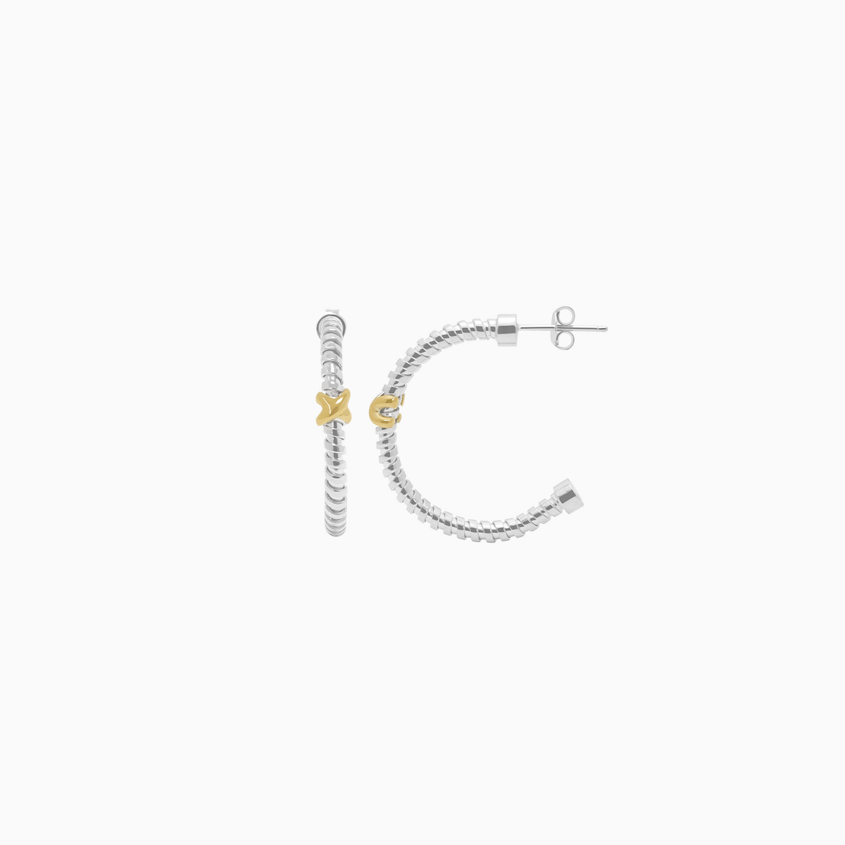 Aretes Ánima con montura en plata 925 y equis en oro 18k