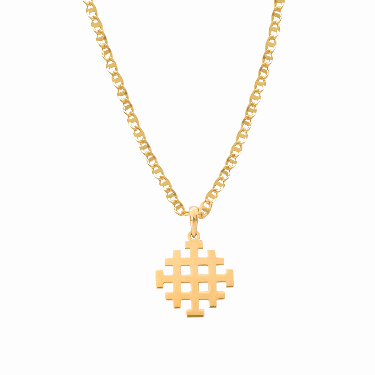 Dije en oro amarillo 18K cruz de cruzada con líneas horizontales y verticales