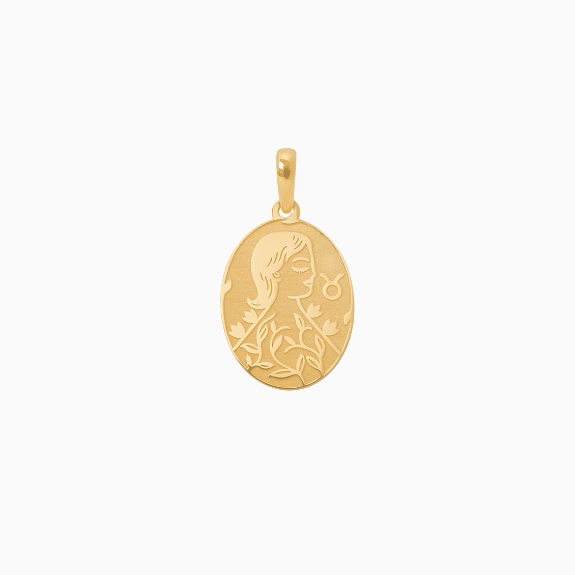 Dije en oro amarillo de 18K placa oval del signo tauro