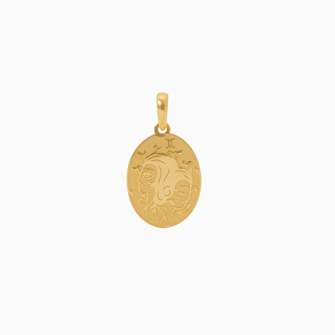 Dije en oro amarillo de 18K placa oval del signo Geminis