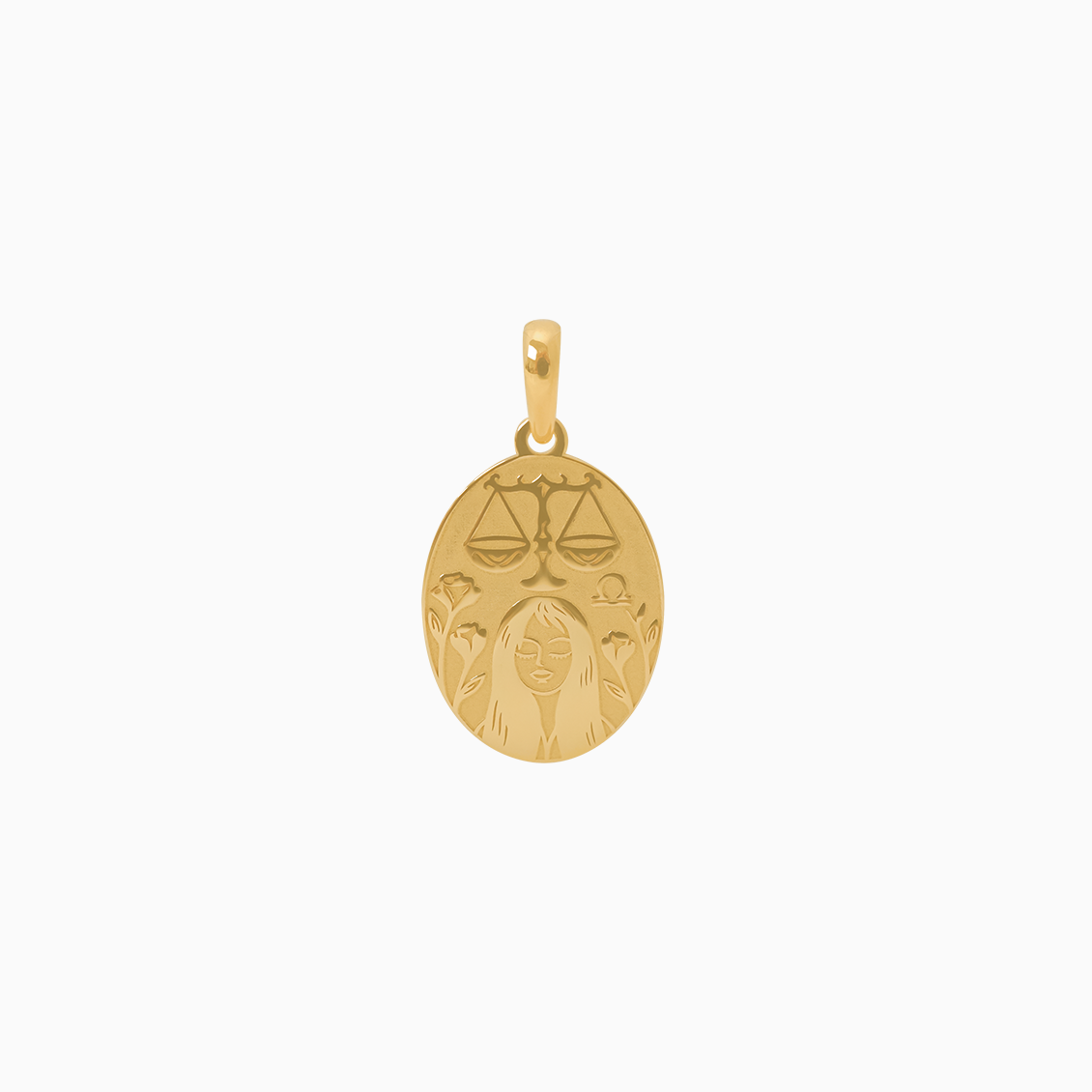 Dije en oro amarillo de 18K placa oval del signo Libra