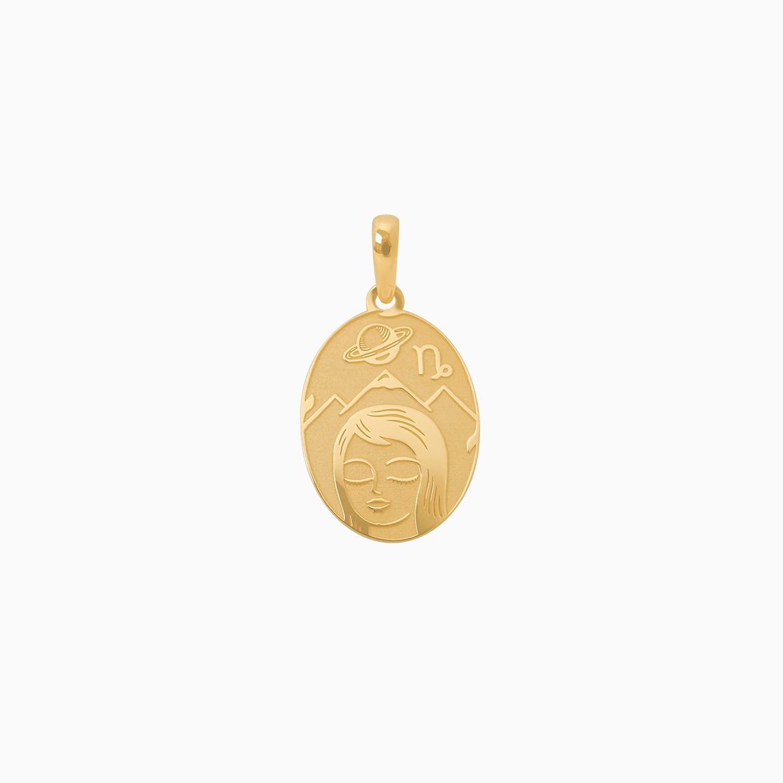 Dije en oro amarillo de 18K placa oval del signo Capricornio