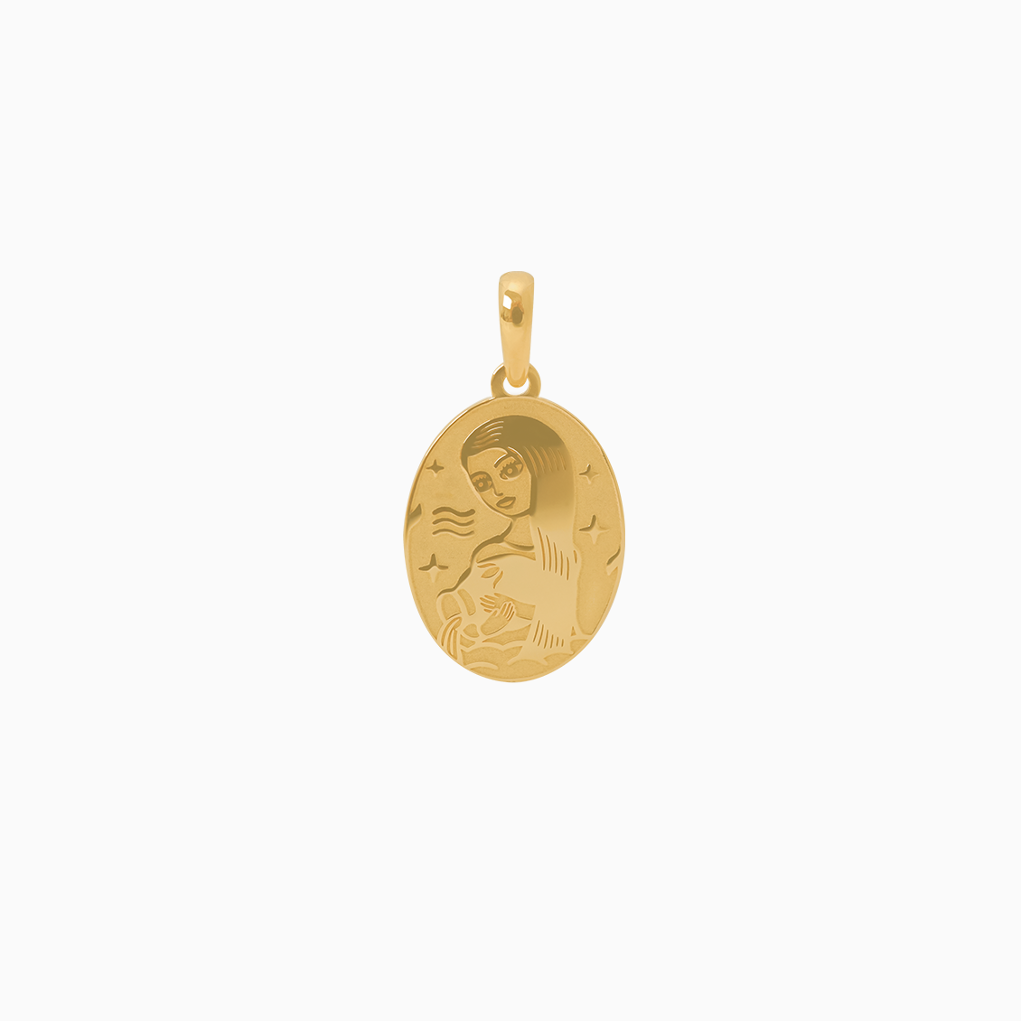 Dije en oro amarillo de 18K placa oval del signo Acuario
