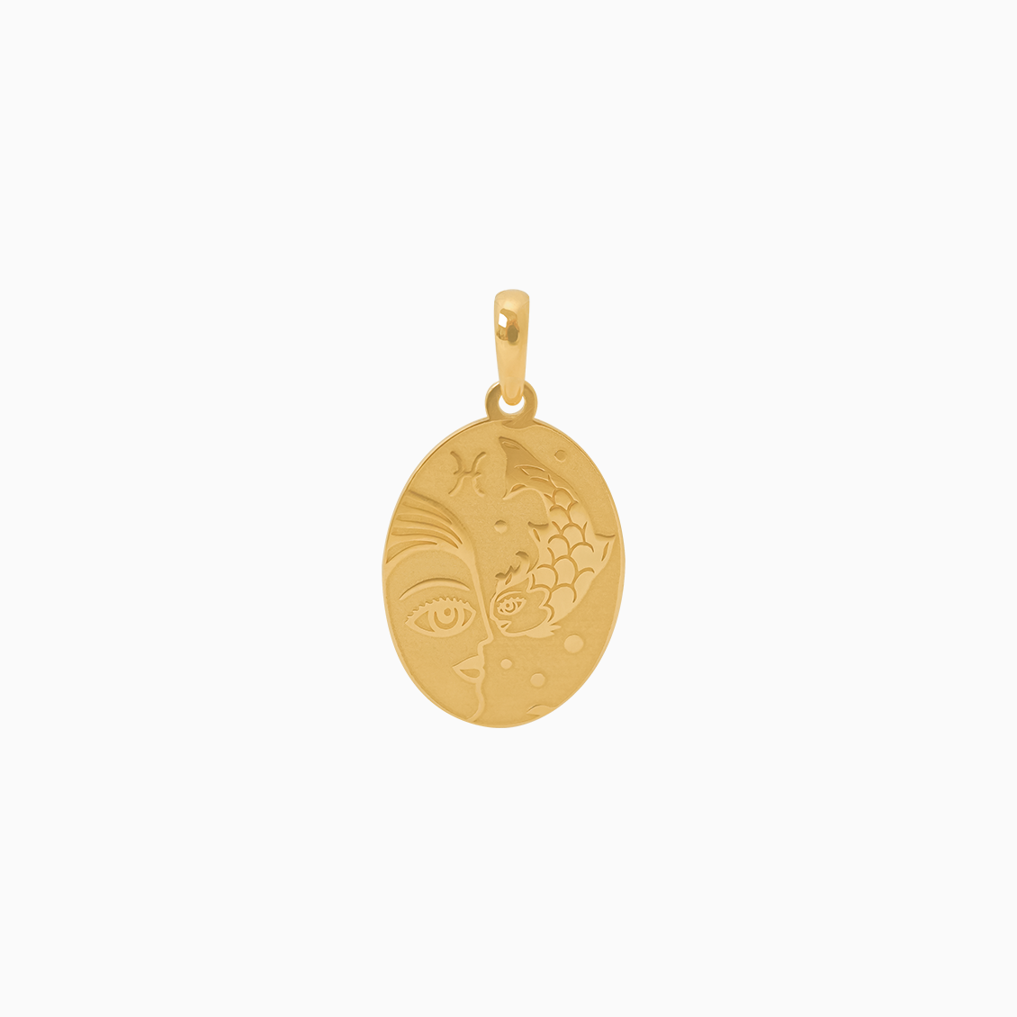 Dije en oro amarillo de 18K placa oval del signo Piscis