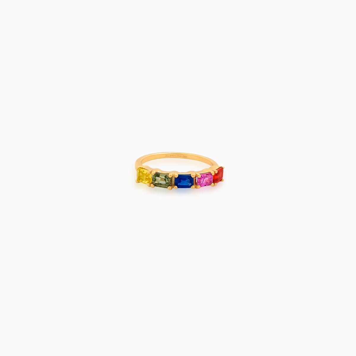 Anillo oro amarillo 18K cintillo rainbow zafiros multicolores